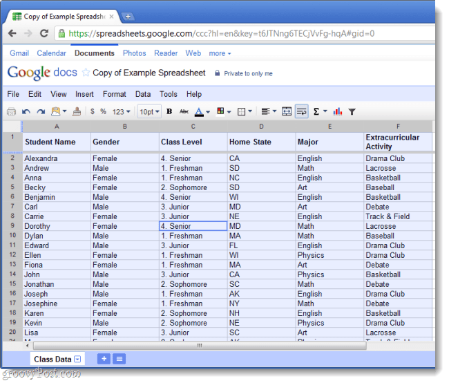 exempel google docs kalkylblad