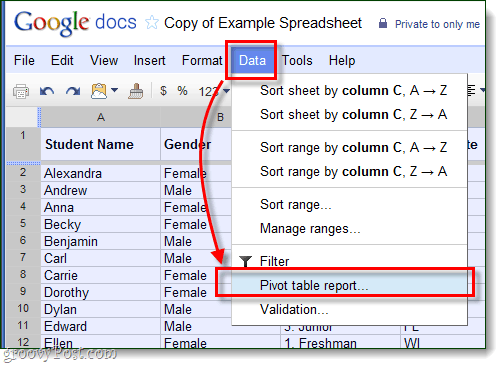 skapa en pivottabell i google docs