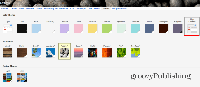 Téma Gmailu s vysokým kontrastem