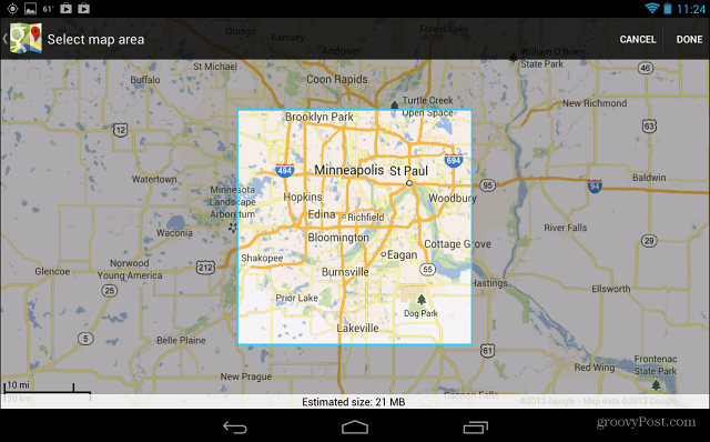 Välj Google Map Area