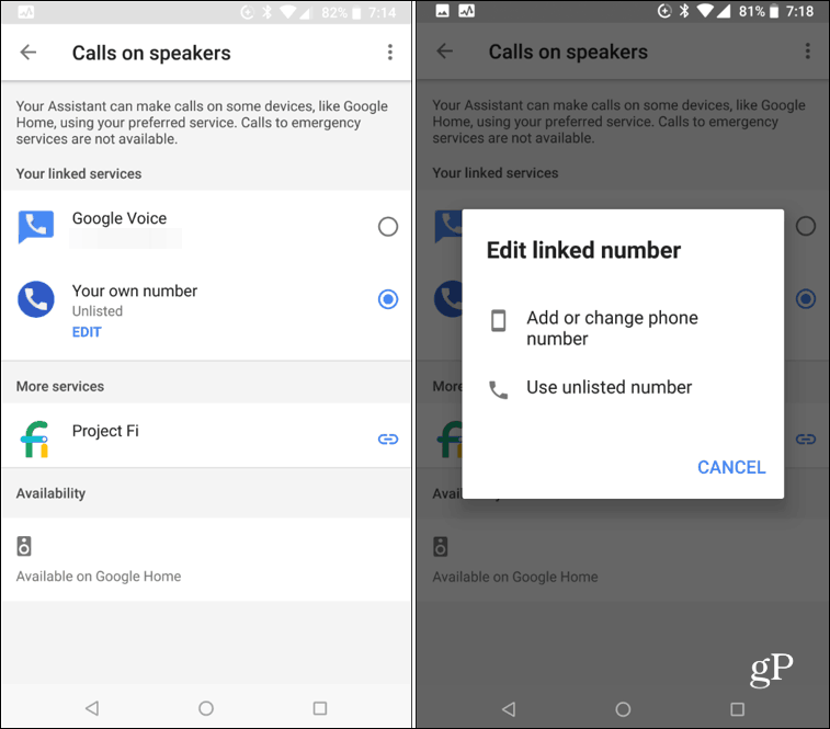 Дзвінки Android на смартфоні Google Home