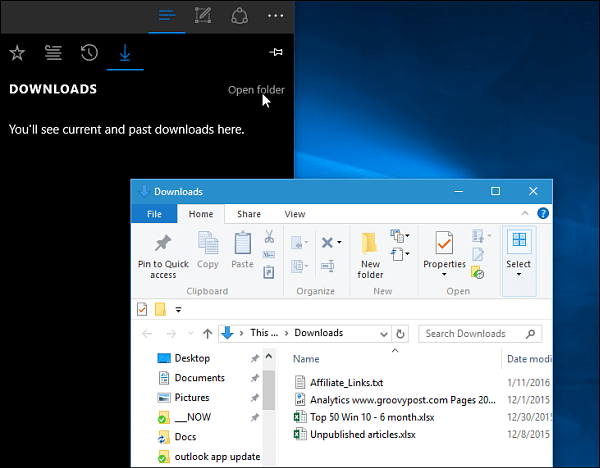 Dosar de descărcări Microsoft Edge