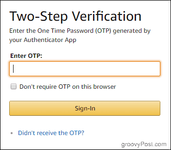 Piesakoties atpakaļ Amazon, izmantojot 2FA