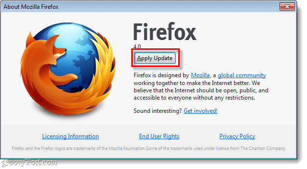 Firefox 4 застосувати оновлення