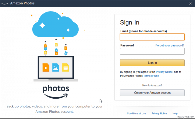 Logga in på Amazon Photos Desktop App