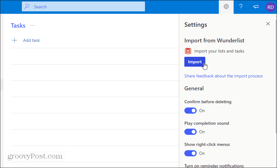 นำเข้าจาก wunderlist