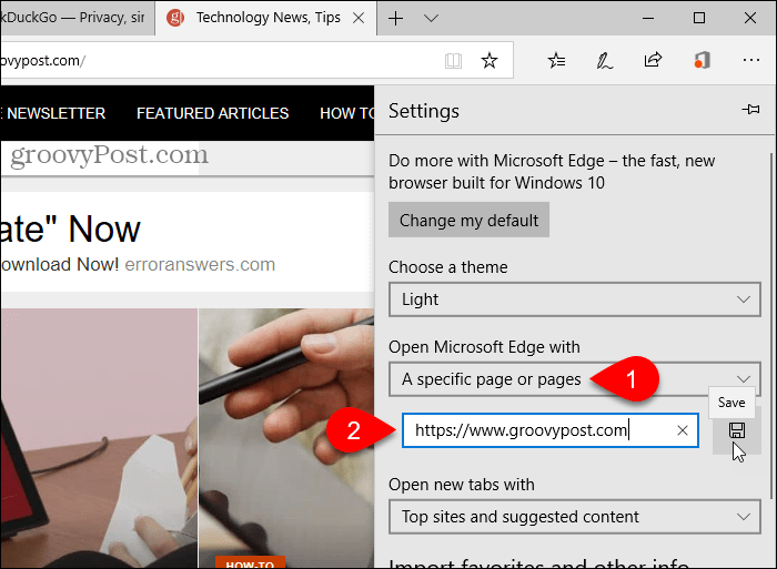 บันทึก URL สำหรับ Open Microsoft Edge พร้อมตัวเลือก