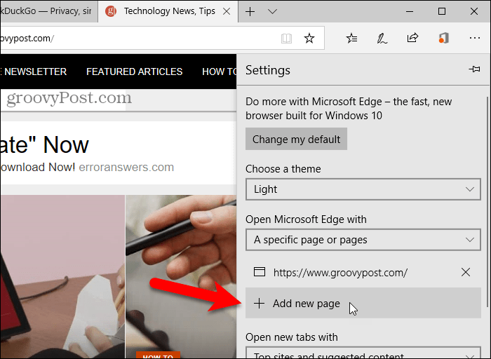 คลิกเพิ่มหน้าใหม่ใน Edge