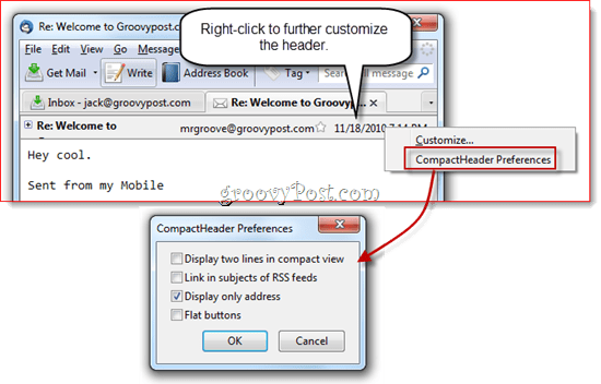 כווץ את כותרת ההודעה ב- Thunderbird