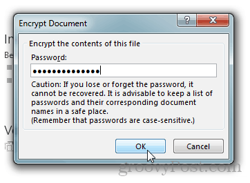 การป้องกันรหัสผ่านและเข้ารหัสเอกสาร Office 2013: พิมพ์รหัสผ่าน