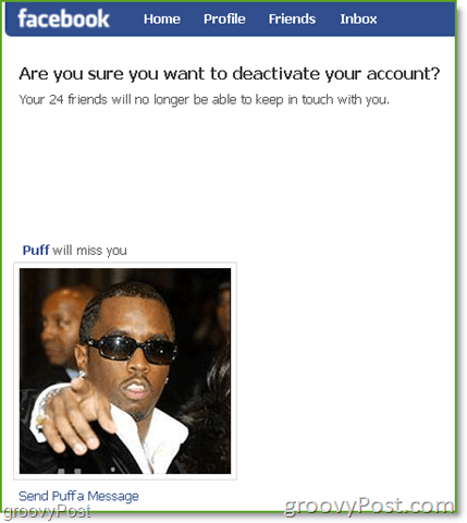 Facebook-account Bevestiging Screenshot deactiveren Facebook-account Bevestiging Screenshot deactiveren