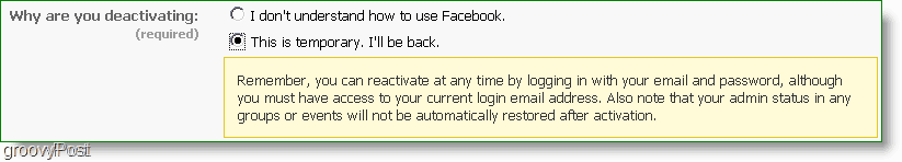 je kunt Facebook op elk moment opnieuw activeren, is dit echt een deactivering?