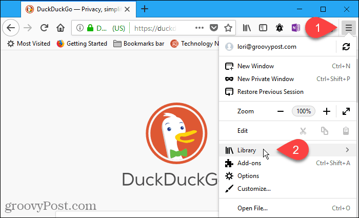 Идите на мени Фирефок> Библиотека у Фирефоку