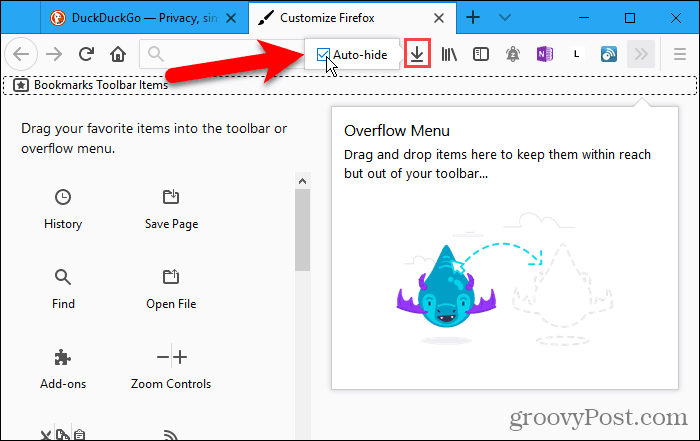 Inaktivera Auto-hide for Downloads-knappen i Firefox