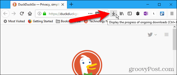 Schaltfläche "Downloads" in der Symbolleiste von Firefox