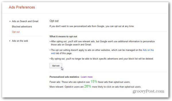 google advertenties voorkeuren manager opt-out zoeken gmail