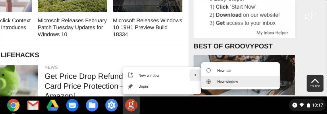 Připnout webový panel prohlížeče Chrome