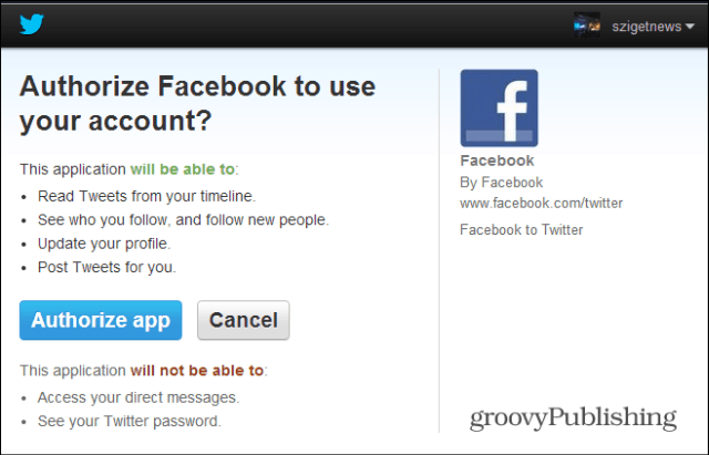 Autorizzazione da Facebook a Twitter