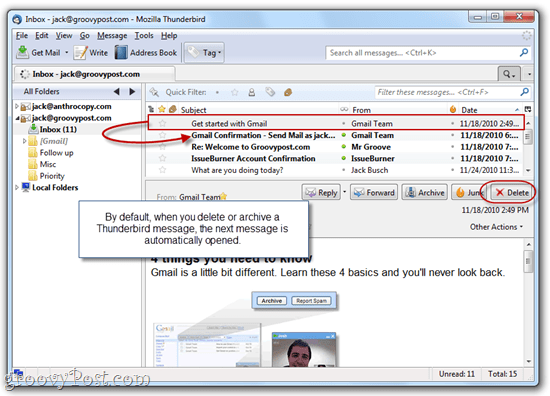 Evitar que Thunderbird 3 abra el siguiente mensaje después de eliminar