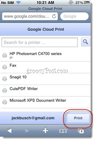 Print Google Docs vanaf de iPhone