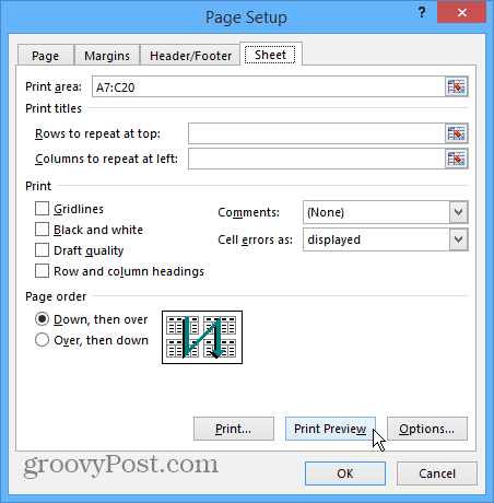 Ρύθμιση σελίδας Excel