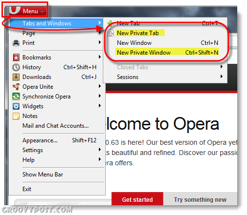 Opera privat browsing