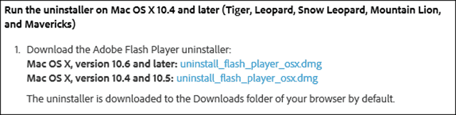 Odinstalujte flash web Mac