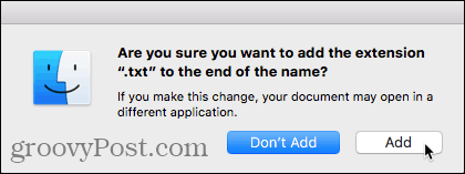 Agregar cuadro de diálogo de confirmación de extensión en Mac