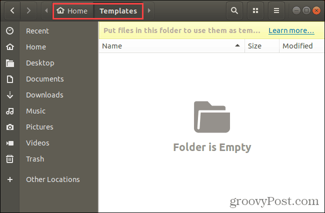 Nautilus'ta Ubuntu'da Şablonlar klasörü