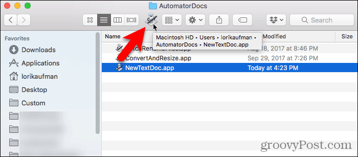 Automator uygulamasını Finder araç çubuğuna sürükleyin