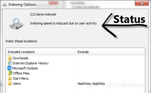 status indeksowania programu Outlook