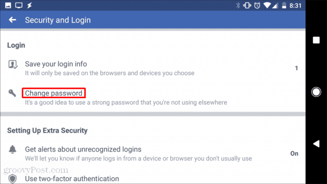 Facebook cambia password