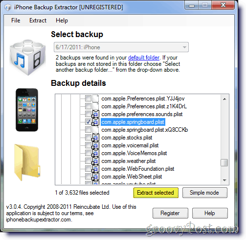 iPhone Backup Extractor välj apple springboard .plist