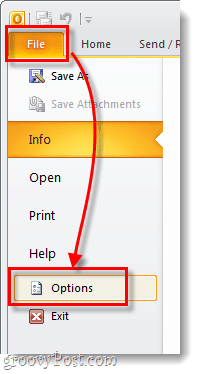 ตัวเลือกไฟล์ office outlook 2010