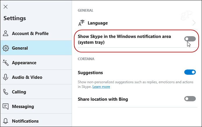 ocultar la configuración moderna de los iconos de Skype