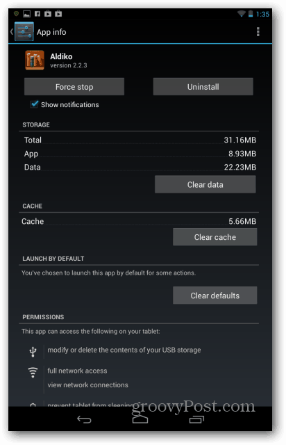 Nexus 7 tydliga standardvärden