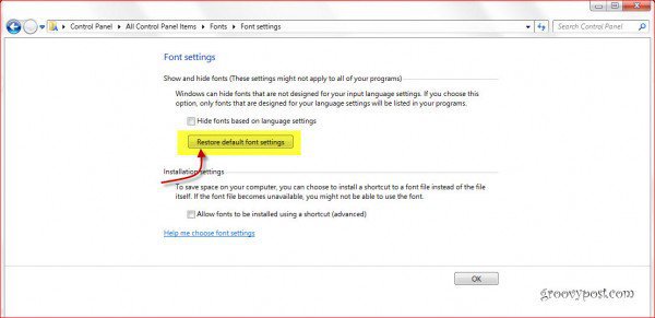 Herstel Windows 7-lettertypen naar de standaardinstellingen