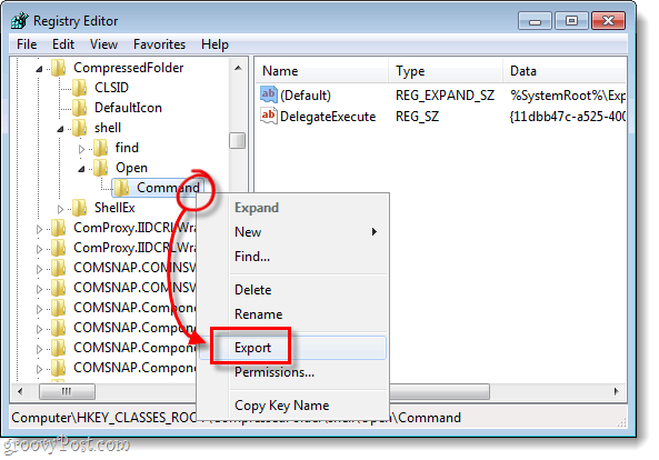 comando de exportação