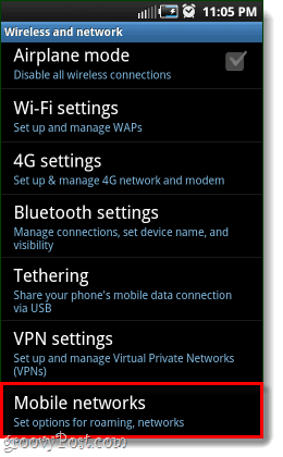 mobila nätverksalternativ för Android