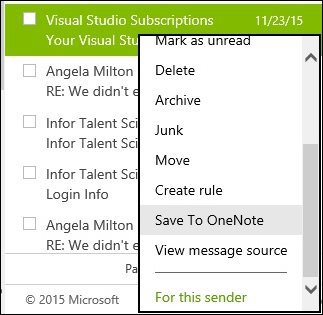 Hur du sparar Outlook.com-e-postmeddelanden till Microsoft OneNote