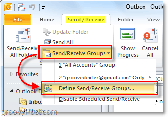 שלח קבוצות קבל ב- Outlook 2010