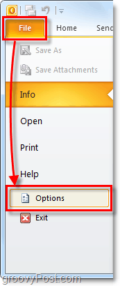 Optionsmenü in Outlook 2010