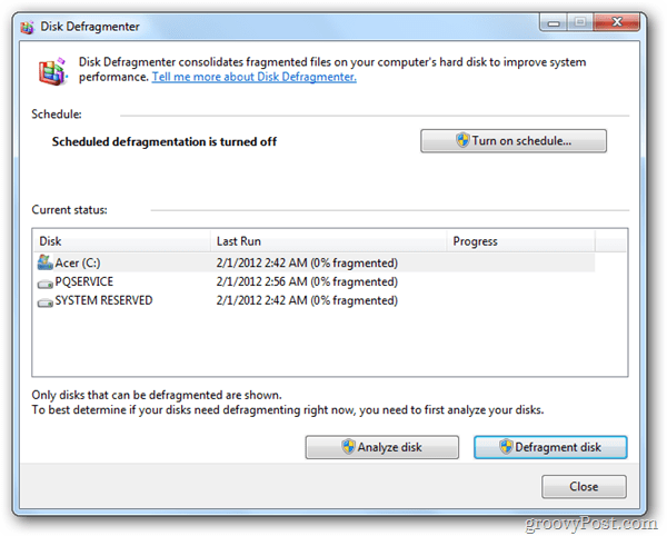 วิธีการจัดกำหนดการ Disk Defrag สำหรับ Windows