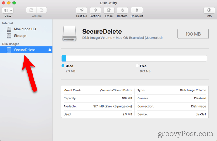 ใหม่อิมเมจของดิสก์ใน Disk Utility