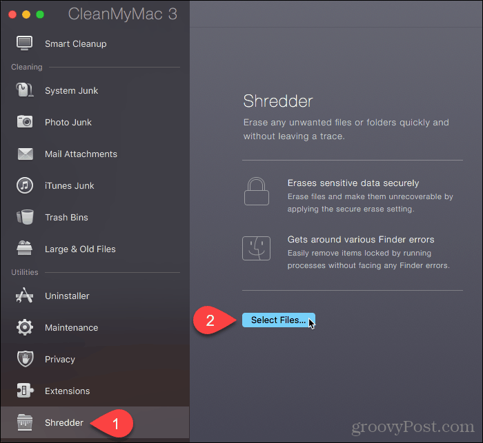 Kliknite na položku Vybrať súbory v CleanMyMac 3