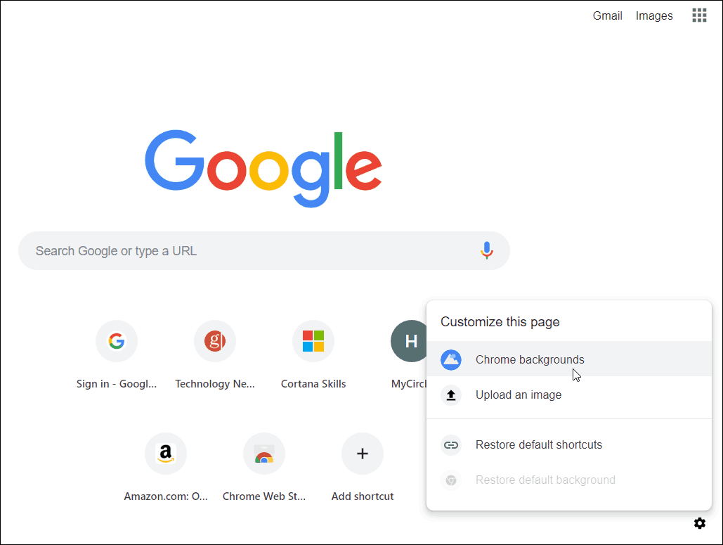 אפשרויות דף הכרטיסייה החדשה של Chrome