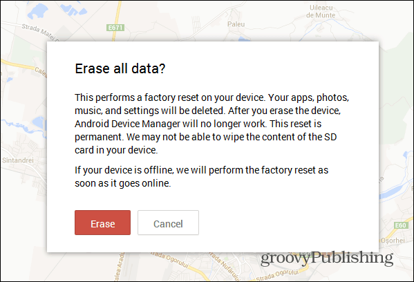 Redefinição de fábrica da interface da web do Gerenciador de dispositivos Android