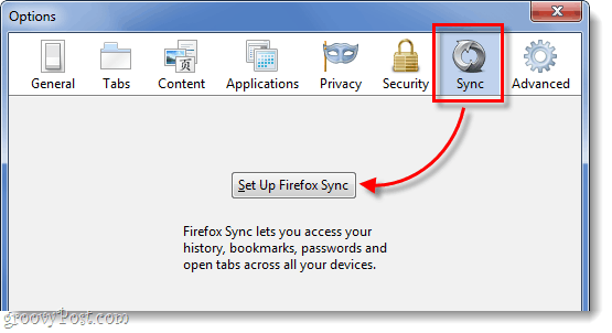 Karta Synchronizace v prohlížeči Firefox 4 pro nastavení synchronizace
