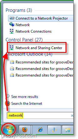 Zugriff auf das Netzwerk und das Freigabecenter in Windows 7