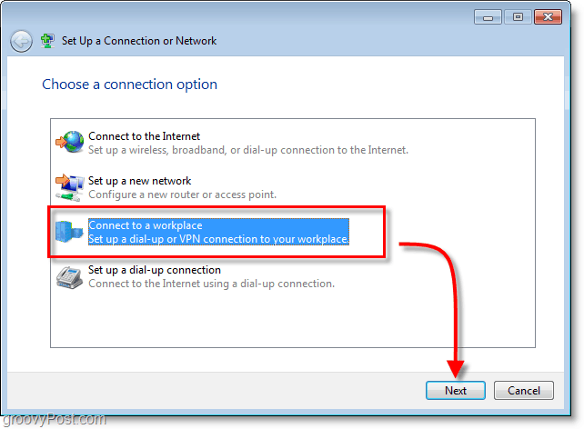 Verbindung zu einem Arbeitsplatz, VPN, in Windows 7